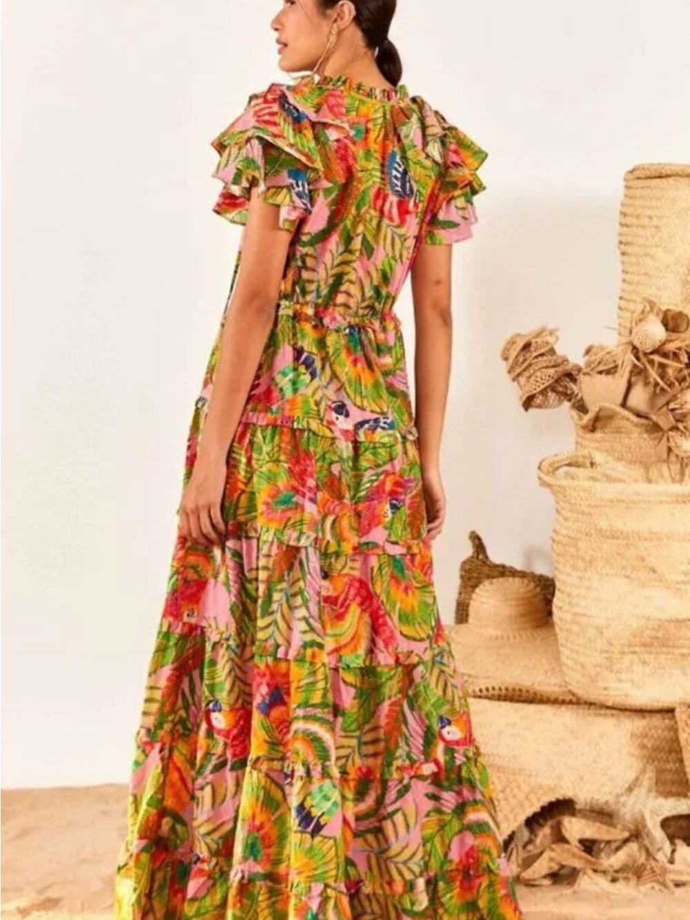 FARM Rio Macaw Leaves Tropical Tiered Maxi Dress - Picture 6 of 11
